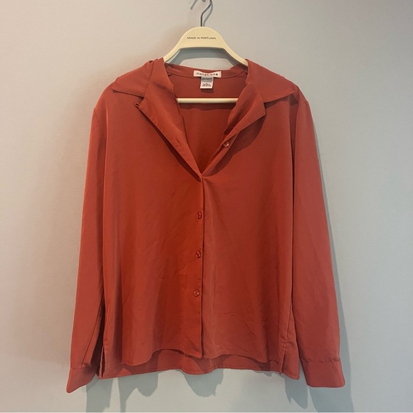 Notations Tops - Long sleeve button up blouse collared top orange notations women’s size large